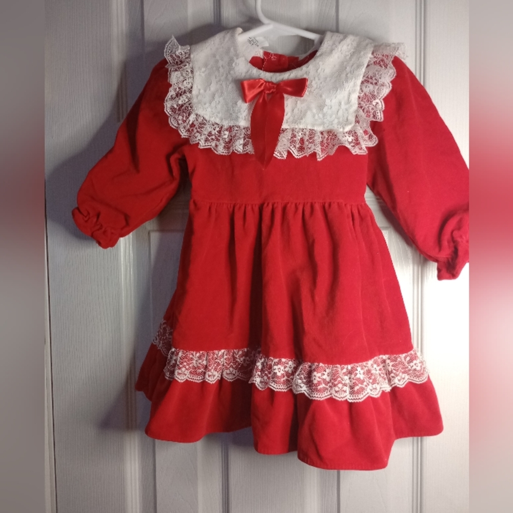 Vintage Red & Lace Trimmed Kids Dress